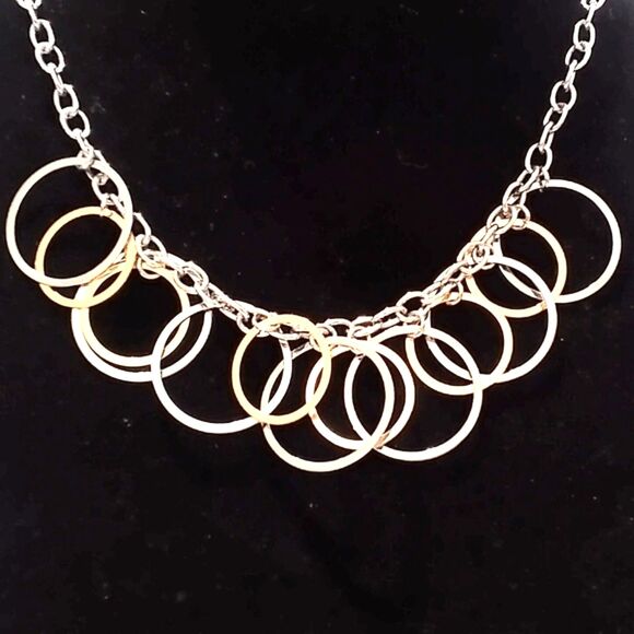 Edforce Stainless Steel Two Tone Silver and Gold Circle Charm Necklace - Picture 1 of 7